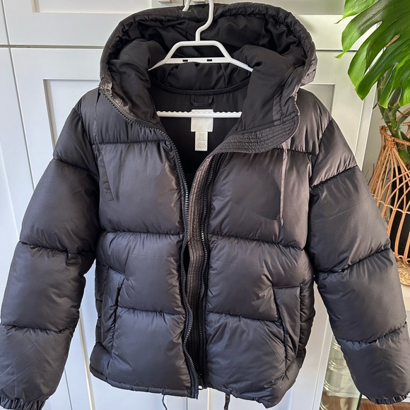 Hooded Black oversize Puffer jacket - Picture 1 of 6
